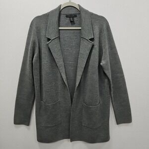 Tahari Womens Large Merino Wool Blend Gray Open Front Cardigan Sweater Blazer